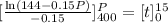 [\frac{\ln(144-0.15P)}{-0.15}}]_{400}^{P} = [t]_{0}^{15}