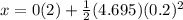 x = 0(2)+\frac{1}{2}(4.695)(0.2)^2