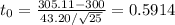 t_{0} = \frac{305.11 - 300}{43.20/\sqrt{25}} =  0.5914