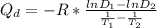 Q_{d}=-R*\frac{lnD_{1} -lnD_{2} }{\frac{1}{T_{1} }-\frac{1}{T_{2} }  }