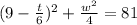 (9-\frac{t}{6})^2 +\frac{w^2}{4} = 81