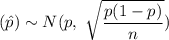 (\hat{p})\sim N(p,\ \sqrt{\dfrac{p(1-p)}{n}})