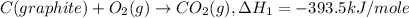 C(graphite)+O_2(g)\rightarrow CO_2(g), \Delta H_1=-393.5kJ/mole