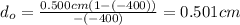 d_{o} = \frac {0.500 cm (1 - (-400))}{-(-400)} = 0.501 cm