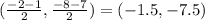 (\frac{-2-1}{2} ,\frac{-8-7}{2})=(-1.5,-7.5)