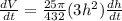 \frac{dV}{dt} = \frac{25\pi }{432}(3h^{2})\frac{dh}{dt}