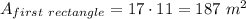 A_{first \ rectangle}=17\cdot 11=187\ m^2