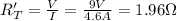 R_T' = \frac{V}{I}=\frac{9 V}{4.6 A}=1.96 \Omega