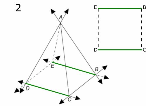 Which lines are parallel in the square pyramid?  select each correct answer.  bc←→  and de←→ cd←→ an