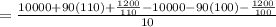 =\frac{10000 + 90(110) + \frac{1200}{110}-10000 - 90(100) - \frac{1200}{100}}{10}