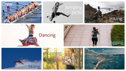 Create a collage of cardiovascular activities that would suit your lifestyle.