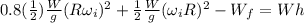0.8(\frac{1}{2})\frac{W}{g}(R\omega_i)^2 +\frac{1}{2}\frac{W}{g}(\omega_i R)^2-W_f=Wh
