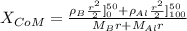 X_{CoM} = \frac{\rho_{B}\frac{r^{2}}{2}]_{0}^{50} + \rho_{Al}\frac{r^{2}}{2}]_{100}^{50}}{M_{B}r + M_{Al}r}