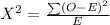 X^{2}=\frac{\sum(O-E)^{2}}{E}