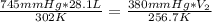 \frac{745 mmHg*28.1L}{302K}=\frac{380 mmHg*V_2}{256.7K}