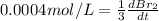0.0004 mol/L=\frac{1}{3}\frac{dBr_2}{dt}
