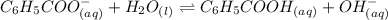 C_6H_5COO^-_{(aq)} + H_2O_{(l)}\rightleftharpoons C_6H_5COOH_{(aq)} + OH^-_{(aq)}
