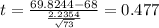 t=\frac{69.8244-68}{\frac{2.2354}{\sqrt{73}}}=0.477