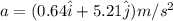 a = (0.64\hat i + 5.21 \hat j)m/s^2