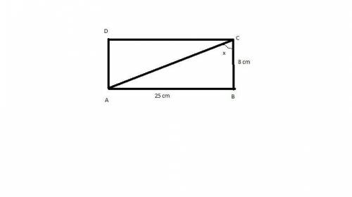 The sides of a rectangle are 25 cm and 8 cm. what is the measure, to the nearest degree, of the angl
