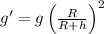 g' = g\left ( \frac{R}{R+h} \right )^2