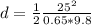 d = \frac{1}{2} \frac{25^2}{0.65*9.8}