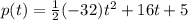 p(t)=\frac{1}{2}(-32)t^2+16t+5