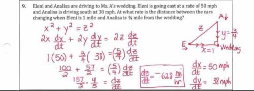 Eleni and analisa are driving to ms. a's wedding. eleni is going east at a rate of 50 mph and analis