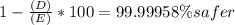 1-\frac{(D)}{(E)} *100 = 99.99958\% safer