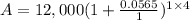 A=12,000(1+\frac{0.0565}{1})^{1\times 4}