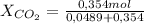 X_{CO_{2}} = \frac{0,354mol}{0,0489+0,354}