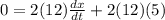 0 = 2(12) \frac{dx}{dt} + 2(12)(5)