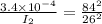 \frac{3.4\times 10^{-4}}{I_2}=\frac{84^2}{26^2}