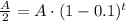 \frac{A}{2}=A\cdot (1-0.1)^t