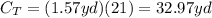 C_T=(1.57yd)(21)=32.97yd