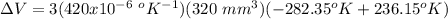 \Delta V=3(420x10^{-6}\ ^oK^{-1}) (320\ mm^3) (-282.35^oK+236.15^oK)