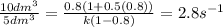 \frac{10dm^{3}}{5dm^{3}}=\frac{0.8(1+0.5(0.8))}{k(1-0.8)}=2.8s^{-1}