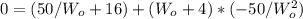 0=(50/W_o+16)+(W_o+4)*(-50/W_o^2)