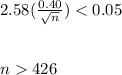 2.58(\frac{0.40}{\sqrt{n} } )426