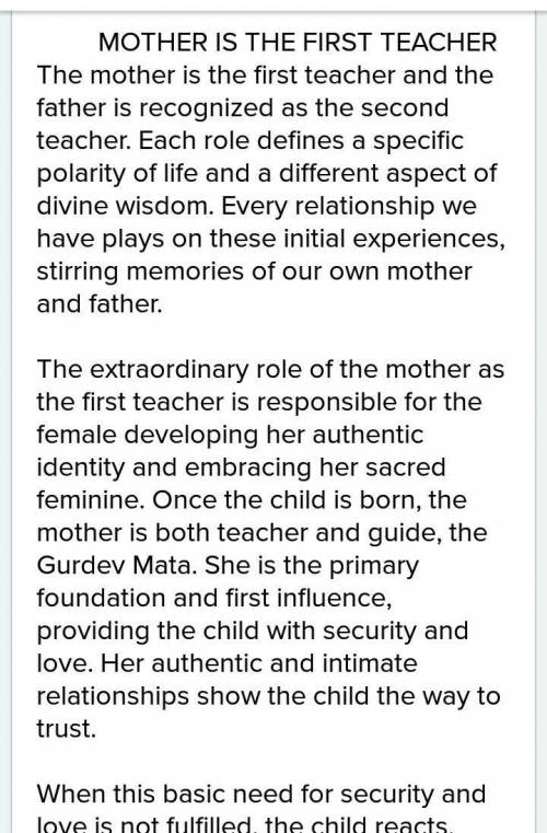 Essay on mother us first teacher