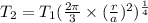 T_{2}=T_{1}(\frac{2\pi }{3}\times (\frac{r}{a})^{2})^{\frac{1}{4}}