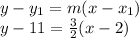 y - y_1 = m(x-x_1)\\y - 11 = \frac{3}{2}(x -2)\\