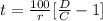 t = \frac{100}{r} [\frac{D}{C} - 1]