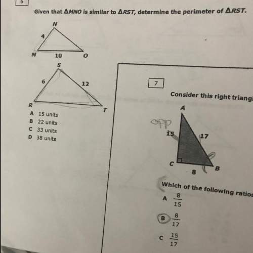 Given that (triangle)mno is similar to (triangle)rst, determine the perimeter of (triangle)rst.