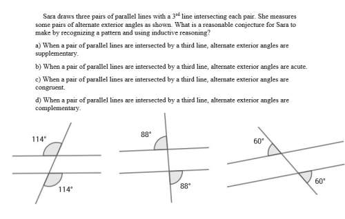Sara draws three pairs of parallel lines with a 3rd line intersecting each pair. she measures some p