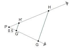 The scale factor of the dilation of segment hg is . if pg' equals 0.5 units, pg equals units.