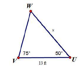 In the triangle below, which equation can be used to solve for x? a)x=13sin50/sin75 b)x=13sin75/sin