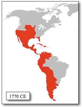 The area in red on this map shows the north american empire belonging to what country?
