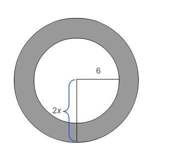 In the diagram, the radius of the outer circle is 2x cm and the radius of the inside circle is 6 cm.