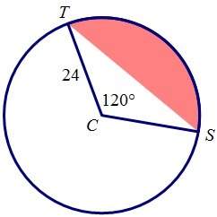 Find the area of the segment of circle c shown above. a. asegment= 353.66 b. asegment= 434.88 c. ase
